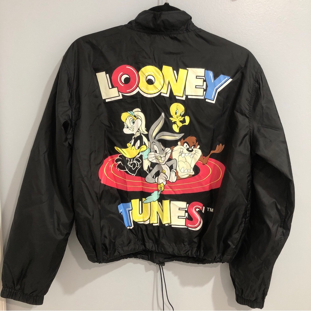 Looney Tunes Graphic Windbreaker Pullover Size Medium Quarter Zip Black